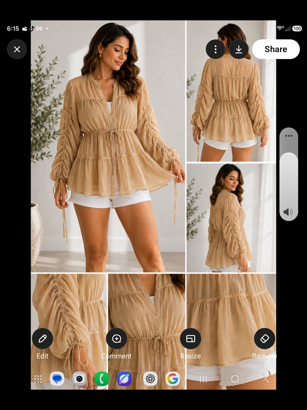 Boho Tiered Drawstring Tunic - Beige
